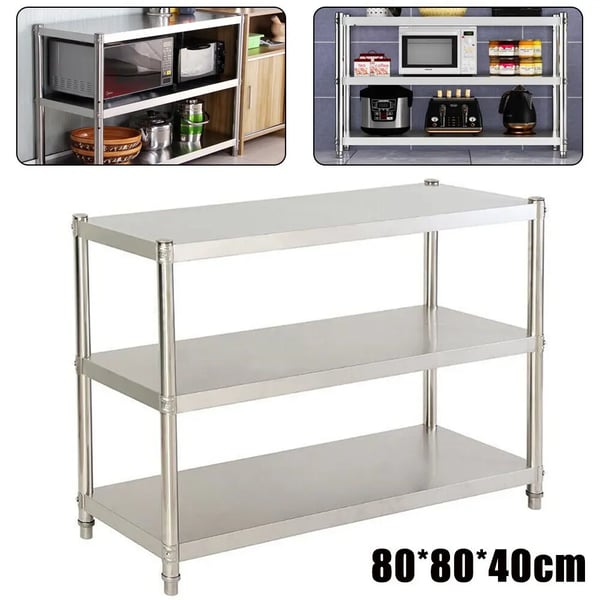 Køkkenhylde - Hyldestativ - 3 Etager - Rustfrit Stål - 80 x 40 cm - Til Køkken og Restaurant - Opbevaring
