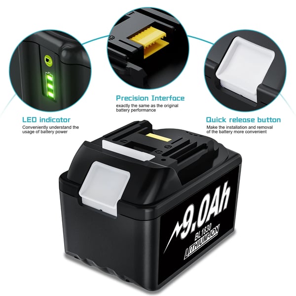 Til Makita 18V LXT, erstatningsbatteri, Li‑ion 18650, guld, erstatter BL1830/BL1860/BL1890 LXT400