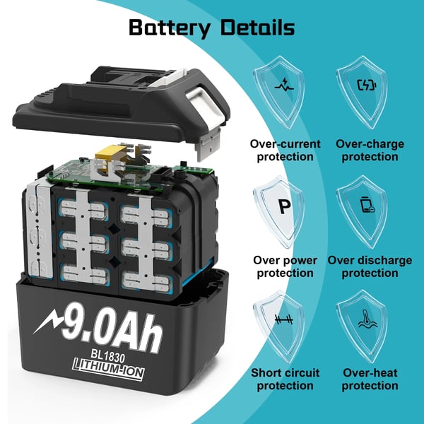 Til Makita 18V LXT, erstatningsbatteri, Li‑ion 18650, guld, erstatter BL1830/BL1860/BL1890 LXT400