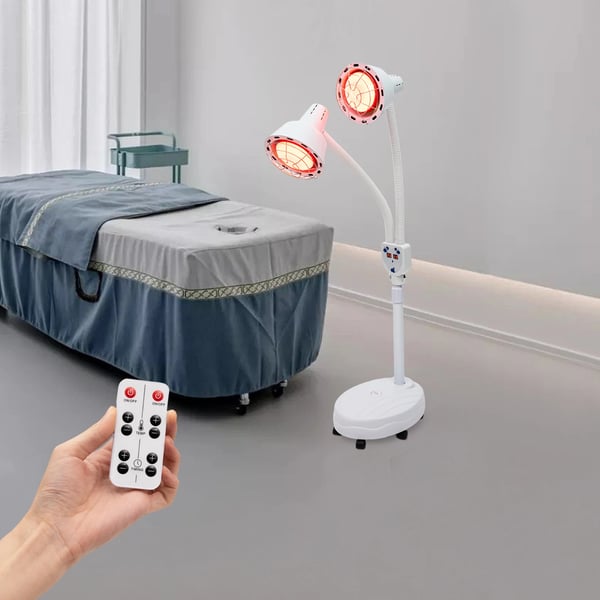 Infrapuna terapialamppu, 275 W punavalo, säädettävä lämpölamppu jalustalla ja pyörillä, valkoinen