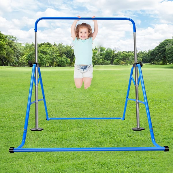Børne Gymnastikstativ - Turnstang - Højdejusterbar 115–155 cm - Stål - Max 80 kg - Størrelse 107×148 cm - Blå