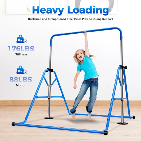 Børne Gymnastikstativ - Turnstang - Højdejusterbar 115–155 cm - Stål - Max 80 kg - Størrelse 107×148 cm - Blå