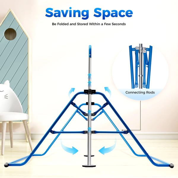 Børne Gymnastikstativ - Turnstang - Højdejusterbar 115–155 cm - Stål - Max 80 kg - Størrelse 107×148 cm - Blå