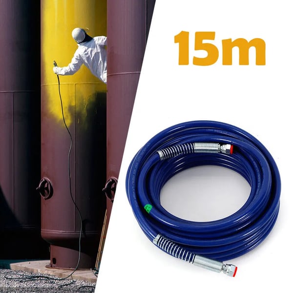 Airless malersprøjteslange - Højtryksslange - 15 m - 228 bar arbejdstryk - 4500 bar sprængtryk - Stålwireforstærket - Blå