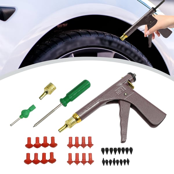 Tubeless-renkaiden korjaussarja - Tulppauspistooli - Auto/moottoripyörä/skootteri - Sienitulppa - Rauta - 23×15 cm - Ruskea