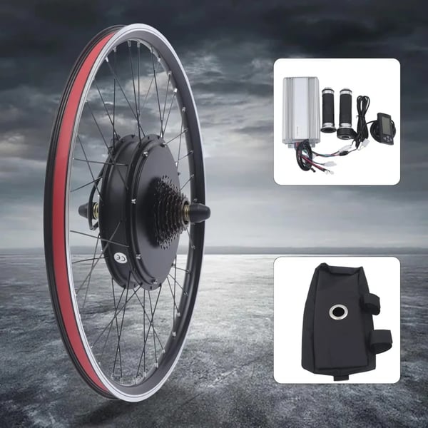 Elcykel baghjul, 26" navmotor konverteringssæt, 48V 1500W, LCD-display, sort
