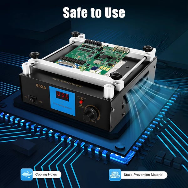 IR forvarmningsstation til lodning - 853A - 450W - 220–240V EU-stik - BGA rework - PCB-forvarmning - Blå