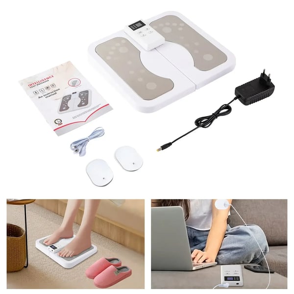 Fodmassageapparat - Elektrisk blodcirkulationsstimulator til fødder - 2‑i‑1 - 6 tilstande - Plast - Hvid