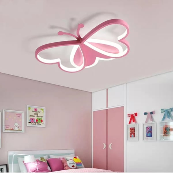 YIYIBYUS, sommerfugleformet LED-loftlampe, dæmpbar, til pigeværelse, rosa