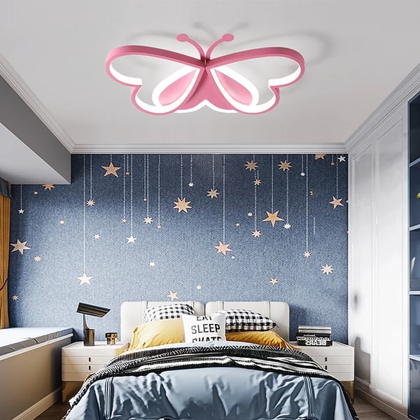 YIYIBYUS, sommerfugleformet LED-loftlampe, dæmpbar, til pigeværelse, rosa
