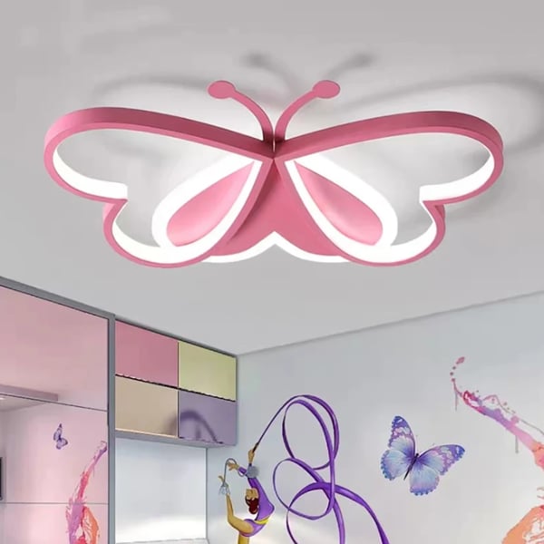YIYIBYUS, sommerfugleformet LED-loftlampe, dæmpbar, til pigeværelse, rosa