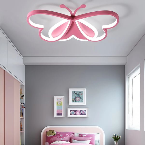 YIYIBYUS, sommerfugleformet LED-loftlampe, dæmpbar, til pigeværelse, rosa