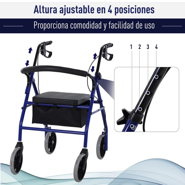 Rollator/gåstol för vuxna - Gånghjälpmedel - Justerbar sits - Fällbart fotstöd - Hopfällbar - Under 12 kg