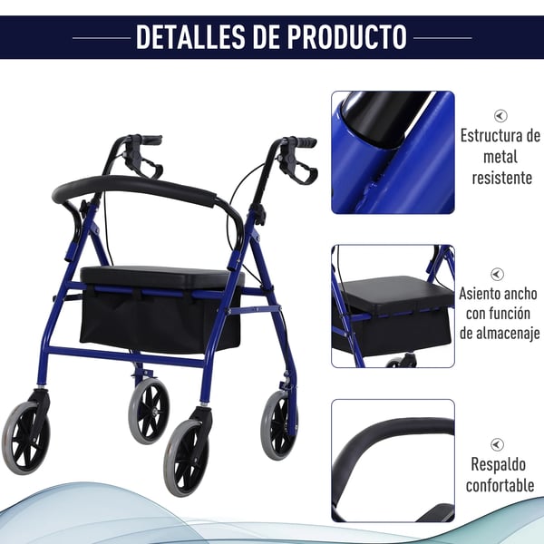 Rollator/gåstol för vuxna - Gånghjälpmedel - Justerbar sits - Fällbart fotstöd - Hopfällbar - Under 12 kg