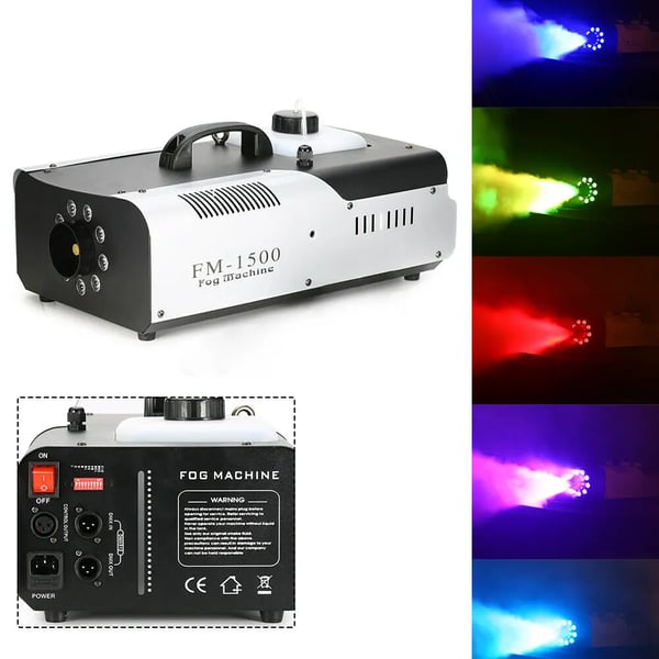 3-in-1 savukone, RGB LED ja DMX-ohjaus, langaton kaukosäädin, 1500 W, musta