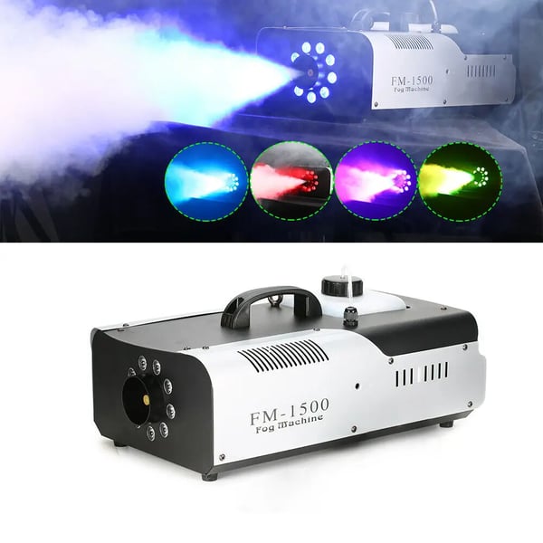 3-in-1 savukone, RGB LED ja DMX-ohjaus, langaton kaukosäädin, 1500 W, musta