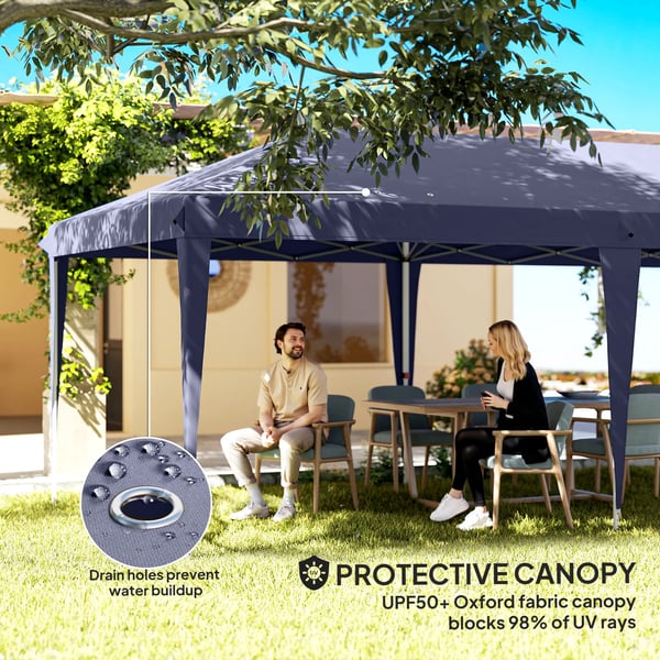 Partytält - Hopfällbar paviljong - Mått 5,85 x 2,95 x 2,7 m - 4 sidoväggar - 4 fönster - 100 % polyester - Blå