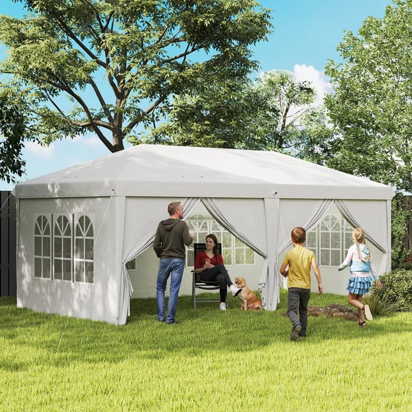 Partytält - Fällbar paviljong - 5,85 x 2,95 x 2,7 m - 4 Sidoväggar - 4 Fönster - 100% Polyester - Vit