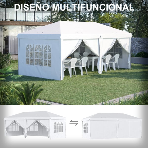 Partytält - Fällbar paviljong - 5,85 x 2,95 x 2,7 m - 4 Sidoväggar - 4 Fönster - 100% Polyester - Vit