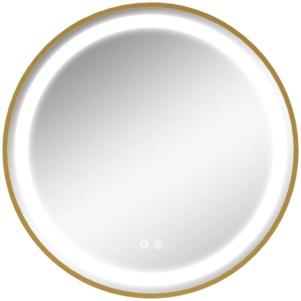 Badrumsspegel - LED-spegel - Rund Ø 60 cm - Touchströmbrytare - Tre justerbara ljuslägen - Djup 4 cm - Glas och aluminium - Guld