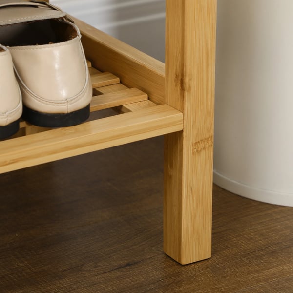 Skobänk - Sittbänk med skohylla - Bambu - Vadderad dyna i polyester och skum - Rymmer 3 par - 90×30×46 cm - Natur