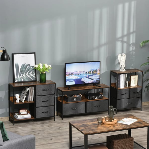 Byrå med tyglådor - Förvaringshylla - 3 Lådor - 2 Hyllplan - Hopfällbar - Industriell Stil - Grå