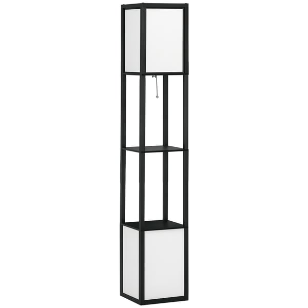 Trägolvlampa med hylla - Golvlampa - 26x26x156 cm - Modern stil - AC - Fristående - Svart
