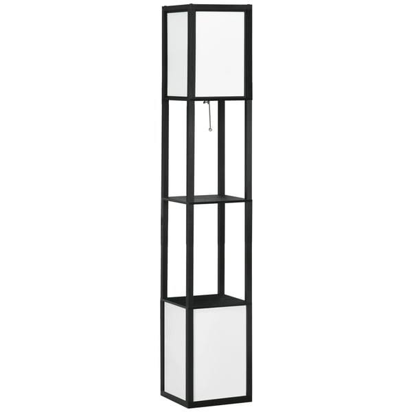 Trägolvlampa med hylla - Golvlampa - 26x26x156 cm - Modern stil - AC - Fristående - Svart