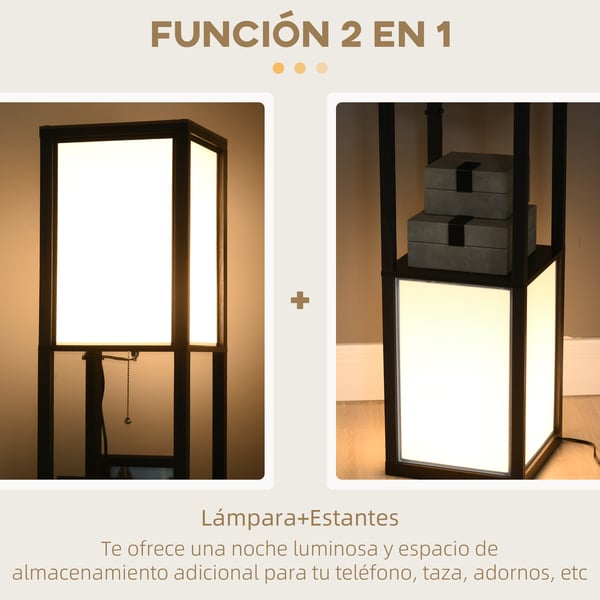 Trägolvlampa med hylla - Golvlampa - 26x26x156 cm - Modern stil - AC - Fristående - Svart