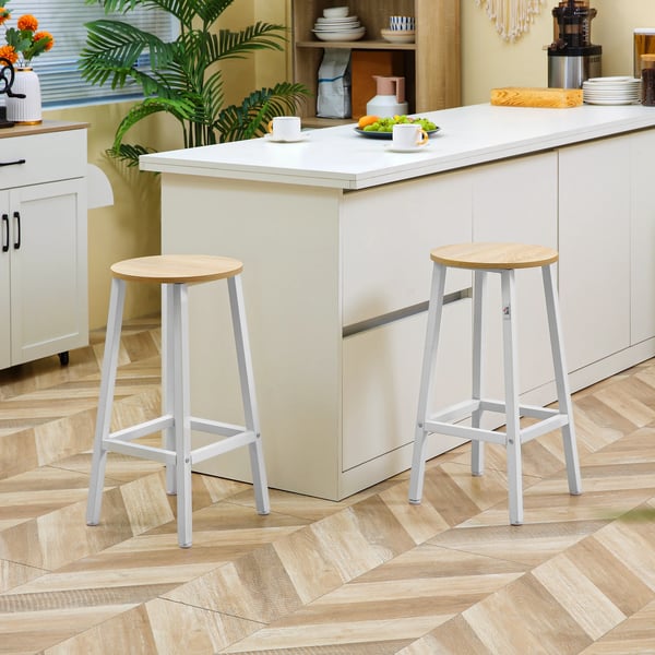 Set med 2 höga barstolar - Köksstolar - Stålben - 32,5x32,5x65 cm - Montering krävs