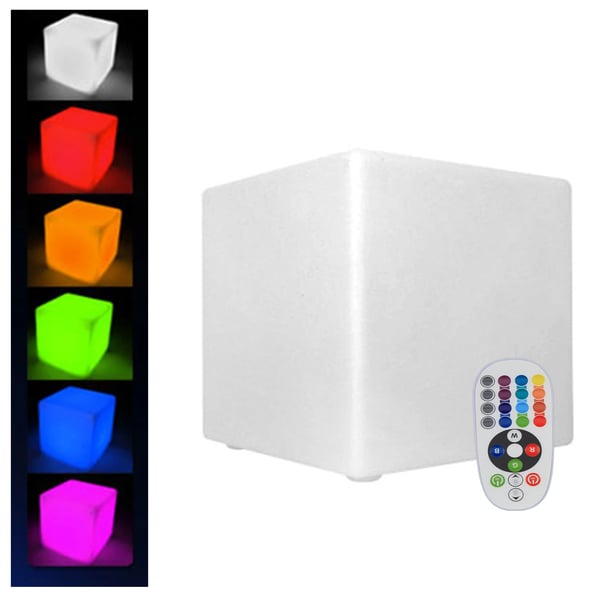 LED kubpall, lysande fyrkantskub barpall, IR-fjärrkontroll, 16 färglägen, energisnål, vit