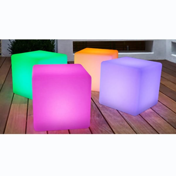 LED kubpall, lysande fyrkantskub barpall, IR-fjärrkontroll, 16 färglägen, energisnål, vit