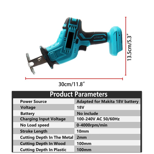 100 mm ledningsfri bajonetsav, variabel hastighed 3000 rpm, til metal/træ, kompatibel med Makita 18V, karminrød, uden batteri