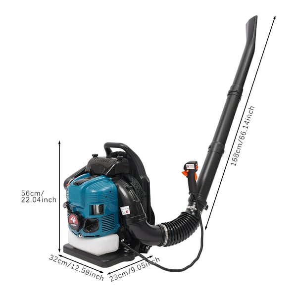 Lehtipuhallin, reppumalli 4‑tahtinen 75,6 cc bensiinikäyttöinen, 2,6 kW johdoton 7000 rpm lehdille/lumelle/pölylle