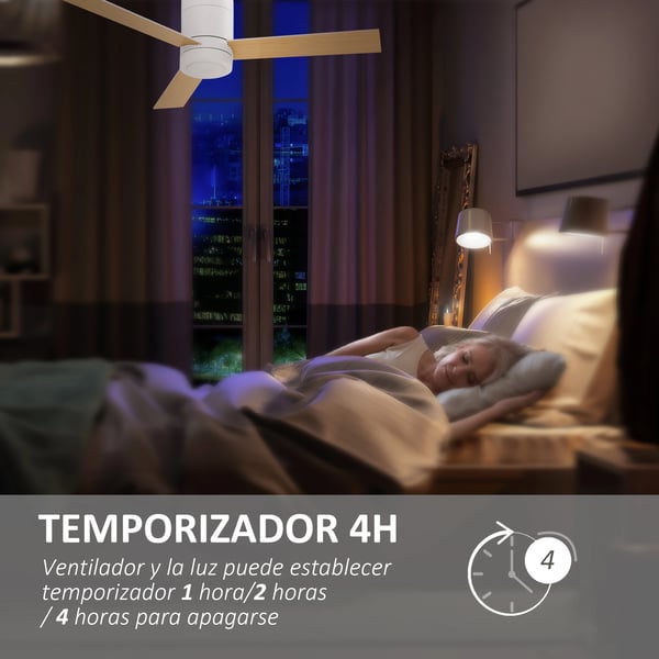 Takfläkt med LED-belysning - 48 W - Fjärrkontroll - 3 träblad - AC