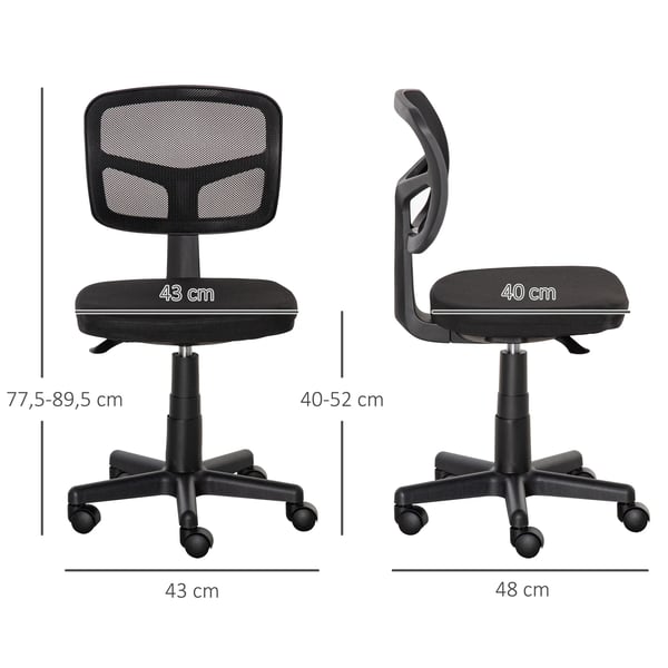Kontorsstol - Skrivbordsstol - Ergonomisk - Snurrbar - Höjdjusterbar - 43×48×89,5 cm - Svart