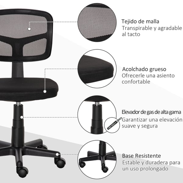 Kontorsstol - Skrivbordsstol - Ergonomisk - Snurrbar - Höjdjusterbar - 43×48×89,5 cm - Svart