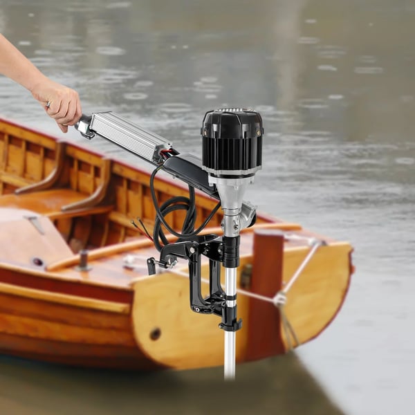 Elektrisk påhængsmotor - Bådmotor - 48V 1000W 5 hk - 4800 o/min - 12 km/t - Manuel tilt - Højdejusterbar 20–50 cm - Til 2–4 m både - Sort