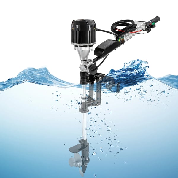 Elektrisk påhængsmotor - Bådmotor - 48V 1000W 5 hk - 4800 o/min - 12 km/t - Manuel tilt - Højdejusterbar 20–50 cm - Til 2–4 m både - Sort