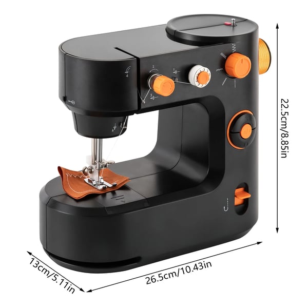Mini ompelukone - Kotitalousompelukone FHSM-398 - Lukko-ommel - 2 nopeutta 330/290 pistoa/min - 100–240V, DC 6V 1A - Kannettava - Musta