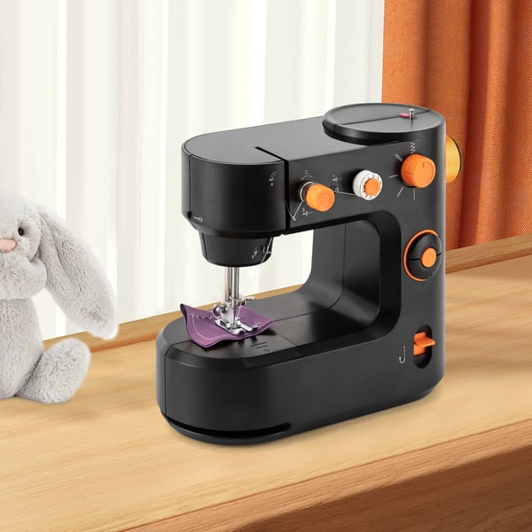 Mini ompelukone - Kotitalousompelukone FHSM-398 - Lukko-ommel - 2 nopeutta 330/290 pistoa/min - 100–240V, DC 6V 1A - Kannettava - Musta