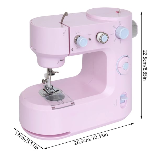 Mini ompelukone - FHSM-398 kotimalli - Lukko-ommel - 2 nopeutta 290–330/min - 100–240V, DC6V Adapteri - Kannettava - Vaaleanpunainen