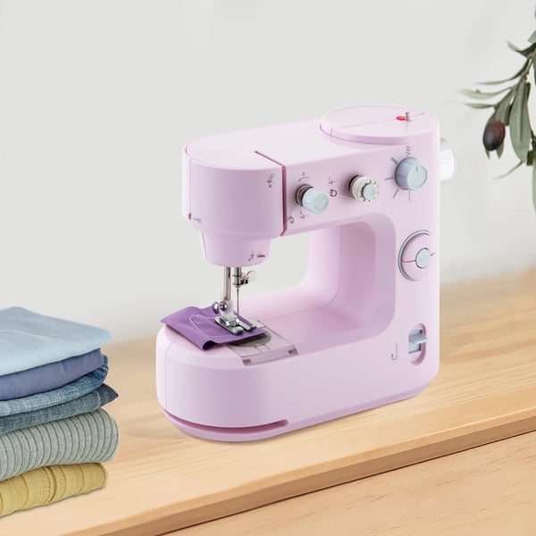 Mini ompelukone - FHSM-398 kotimalli - Lukko-ommel - 2 nopeutta 290–330/min - 100–240V, DC6V Adapteri - Kannettava - Vaaleanpunainen