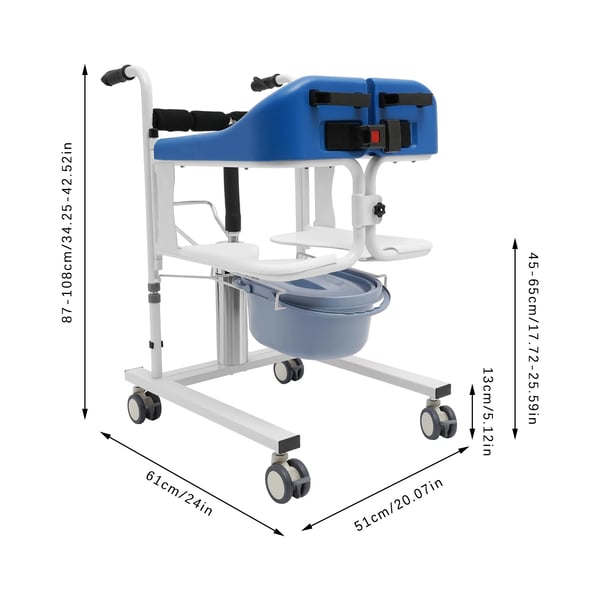 Patientløfter-kørestol, hydraulisk transportmodel, blå til hjemmetransport