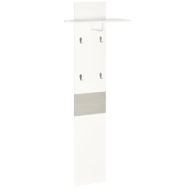 Hallmöbel - Väggmonterad klädhängare med hylla - 4 krokar - 50 x 23,5 x 160 cm - Vit