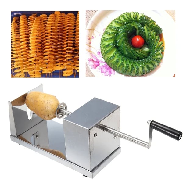 Spiral kartoffelskærer - Hånddrevet frugt- og æbleskærer - Rustfrit stål - Til chips og spiraler - 1 kg - Sølv