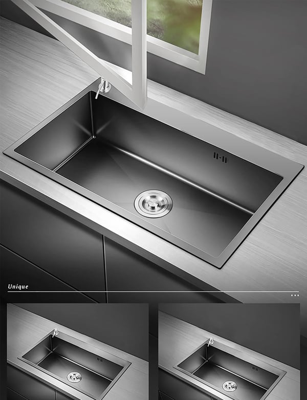Køkkenvask - Indbygningsvask - Rektangulær Enkel Kumme - Rustfrit Stål - PVD-Nanotekstur - 1 Hul - Uden Armatur - 50 x 45 cm - Mat Sort