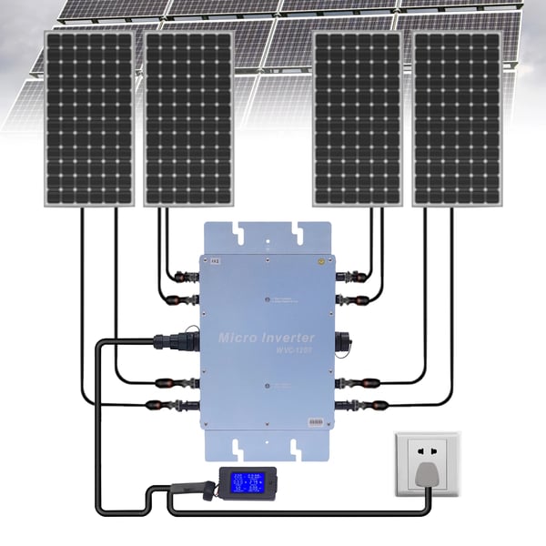 WVC, nettilsluttet mikroinverter til solpaneler, 1200 W, MPPT, DC 22–50 V til AC 220 V, blå