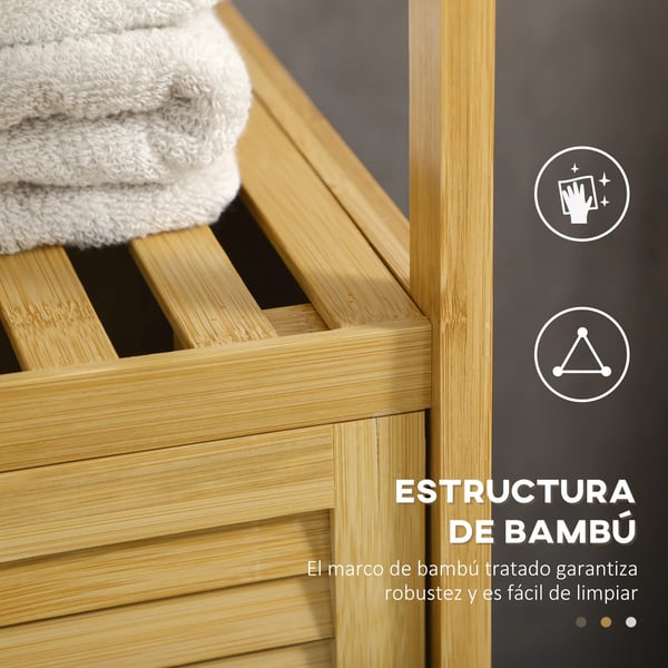 Bambu badrumsskåp med hylla - Fristående golvskåp - 1 dörr - 33 x 36,5 x 67 cm - Natur