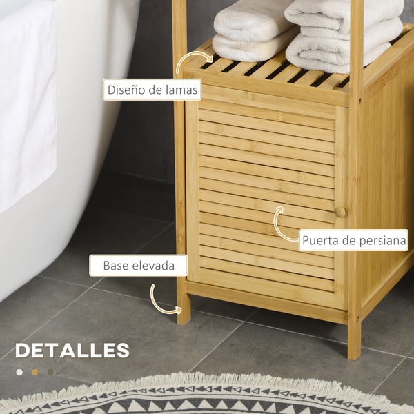 Bambu badrumsskåp med hylla - Fristående golvskåp - 1 dörr - 33 x 36,5 x 67 cm - Natur